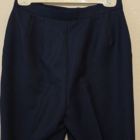 Lafayette 148 navy pinstripe 100%  wool trouser pants 8P - Picture 3 of 11